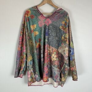 NATURAL LIFE Cozy Blanket Hoodie Boho Floral One Size Patchwork Sweatshirt